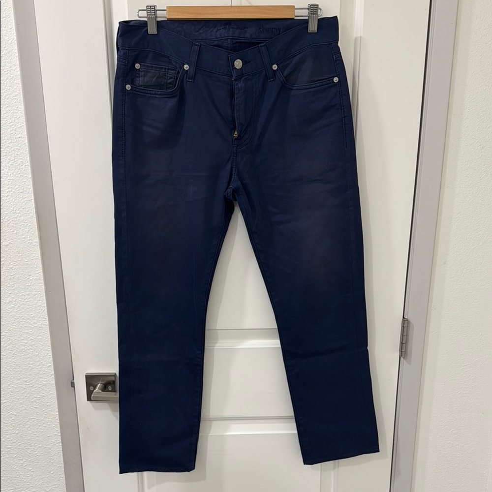 7 For All Mankind Slim Blue Jeans with Rich Indigo Hue Waist 31